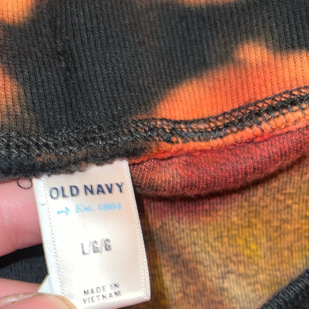 Old Navy Black Velvet with Orange Tie-Dye Flared Drawstring Lounge Pants Size L - Picture 10 of 15